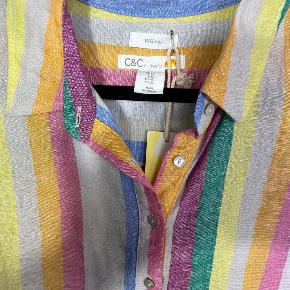 C&C California Womens 1X Linen Shirt Dress Sleeveless Multicolor Stripe NWT - Picture 5 of 16